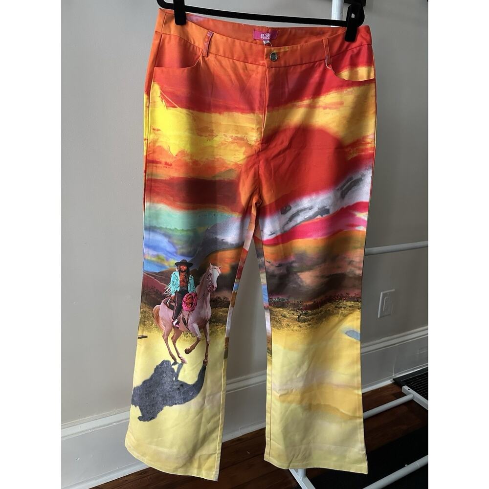Elsie & Fred Women’s Flair Pants Multicolor Graphic Western Cowboy XXL NWT